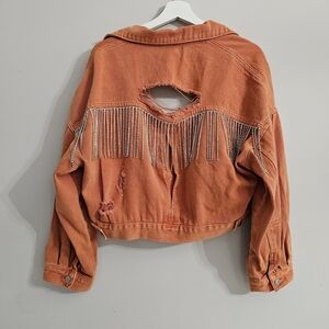 Orange Rhinestone Denim Jacket